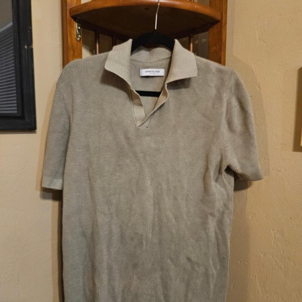 Kenneth Cole Women's Beige Knit Short-Sleeve Polo